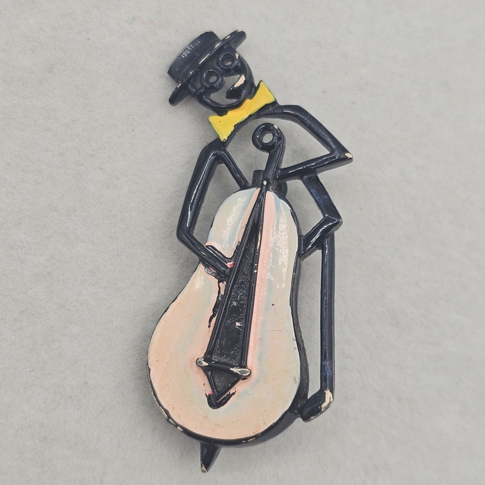 Jazz Musician Brooch Bass Player Figural Enamel Pin Vintage Art Deco Style